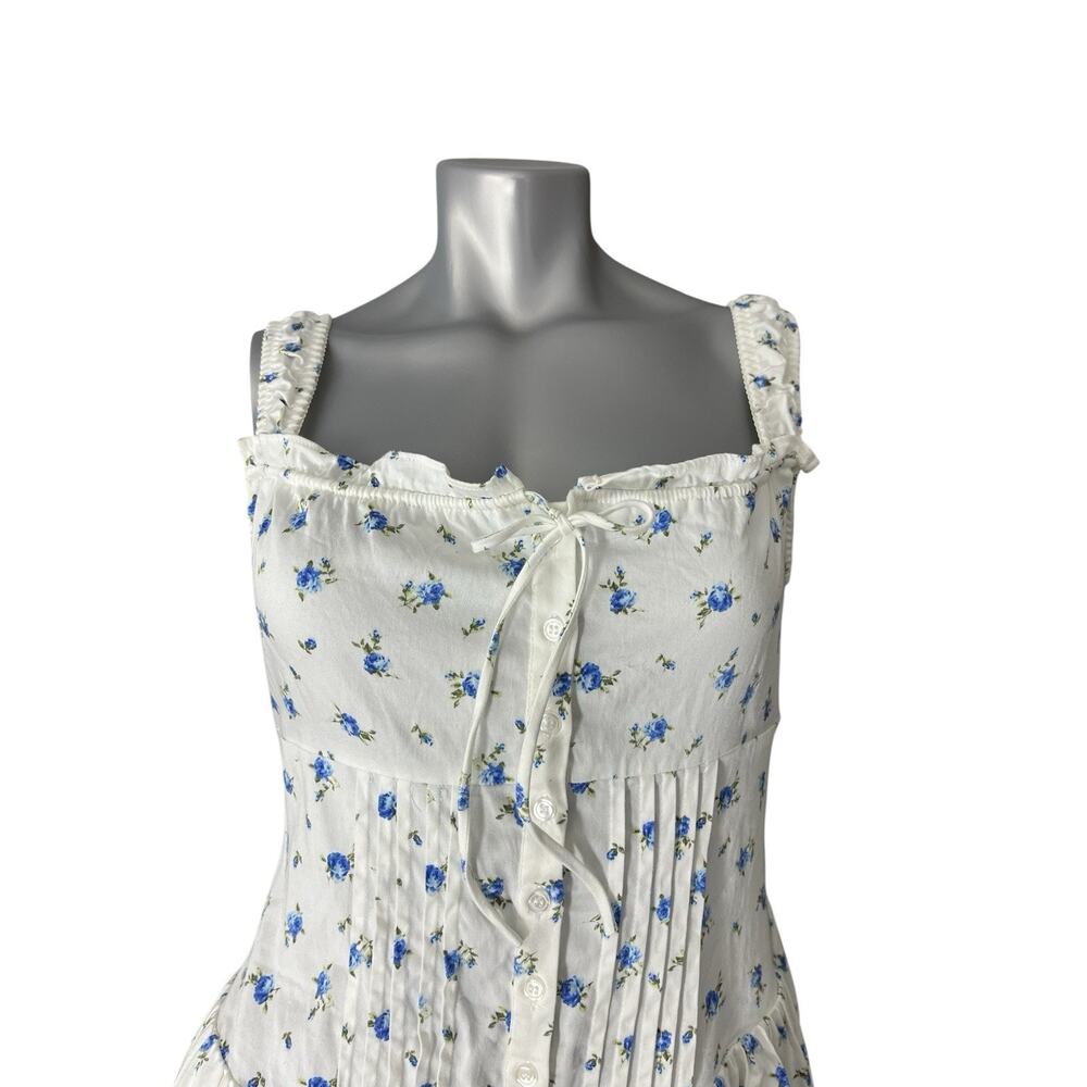 Floral Dress Blue White Medium Milk Maid Farmhouse Mini Forever 21 Y2K Cottage - Picture 5 of 11